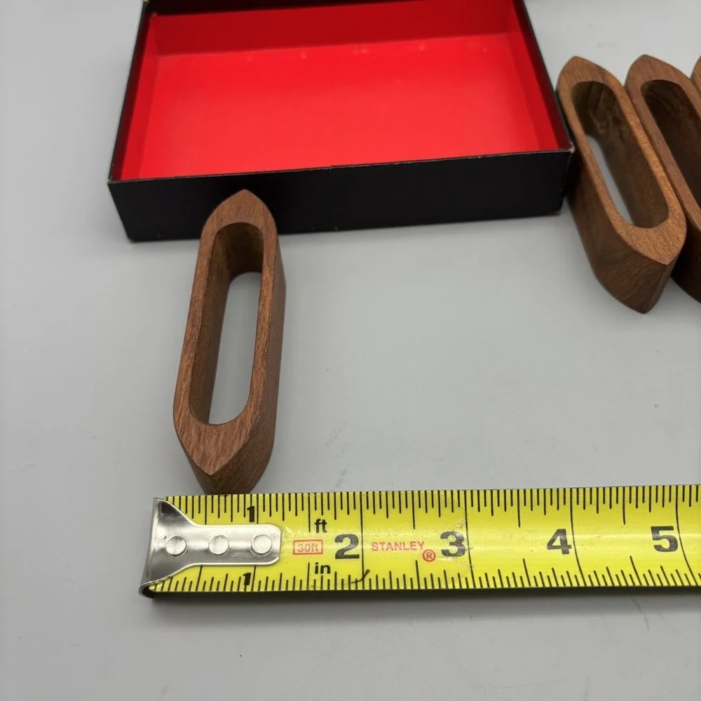 Vintage Teak Napkin Rings Holders Wooden MCM Scandinavian Style Set of 6